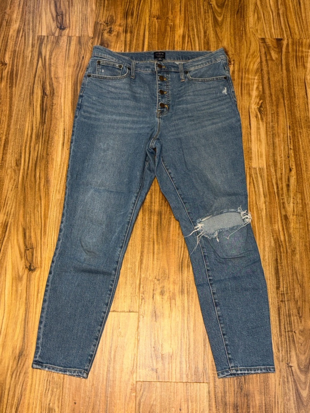 J. Crew Women 30 10 Skinny Jeans Denim Blue Distressed 10” high rise stretch